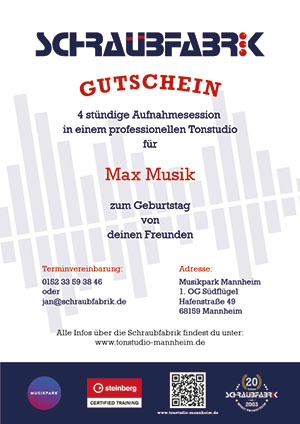Gesangsaufnahme Gutschein im Tonstudio Schraubfabrik